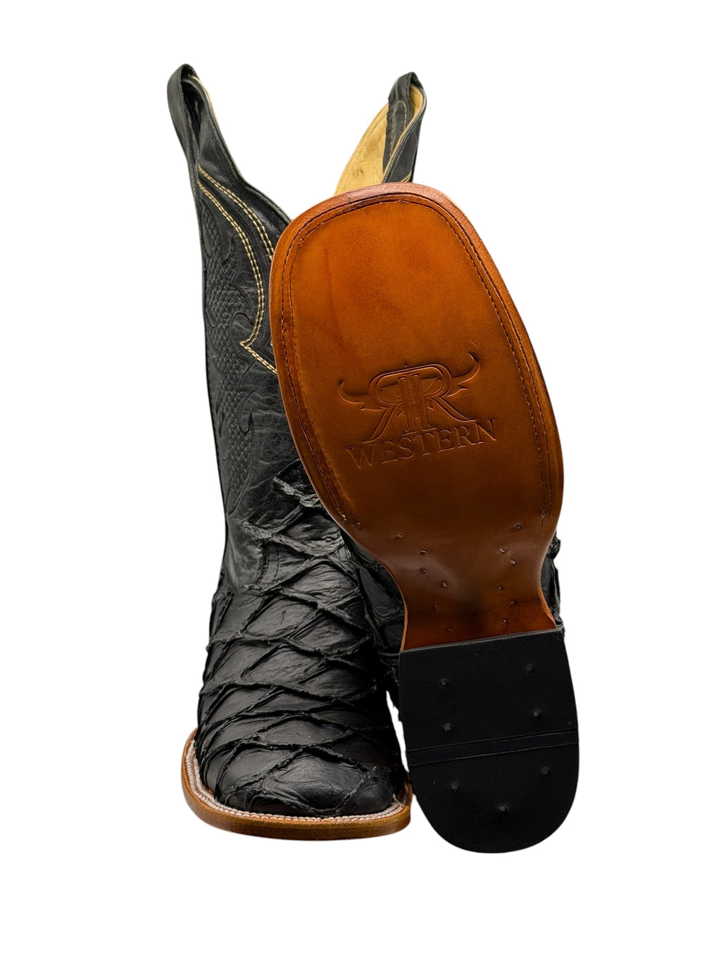 RR Western Men's Black Pirarucu Print Cowboy Boots
