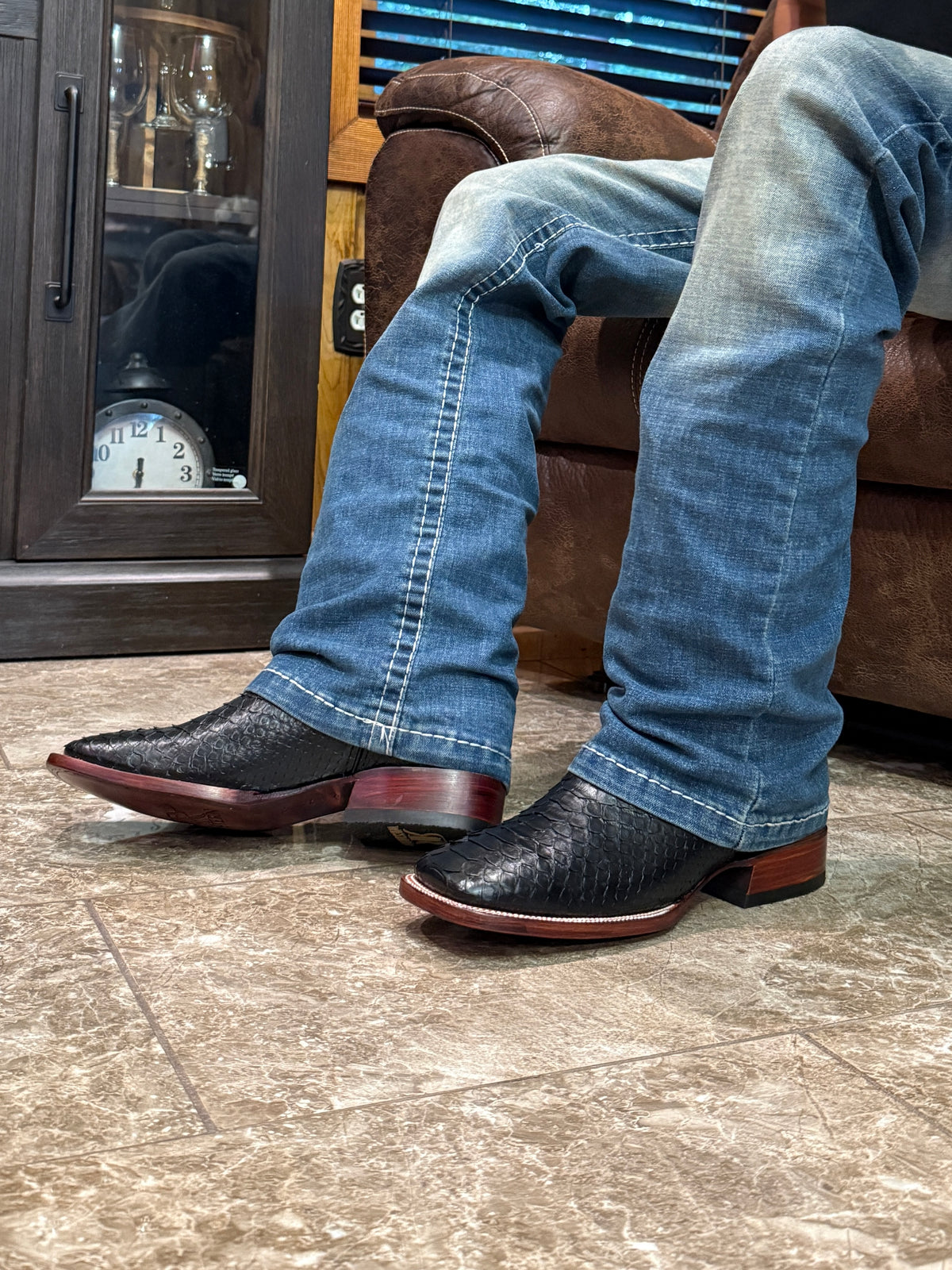 RR Western Men’s Black Exotic Python Cowboy Boots