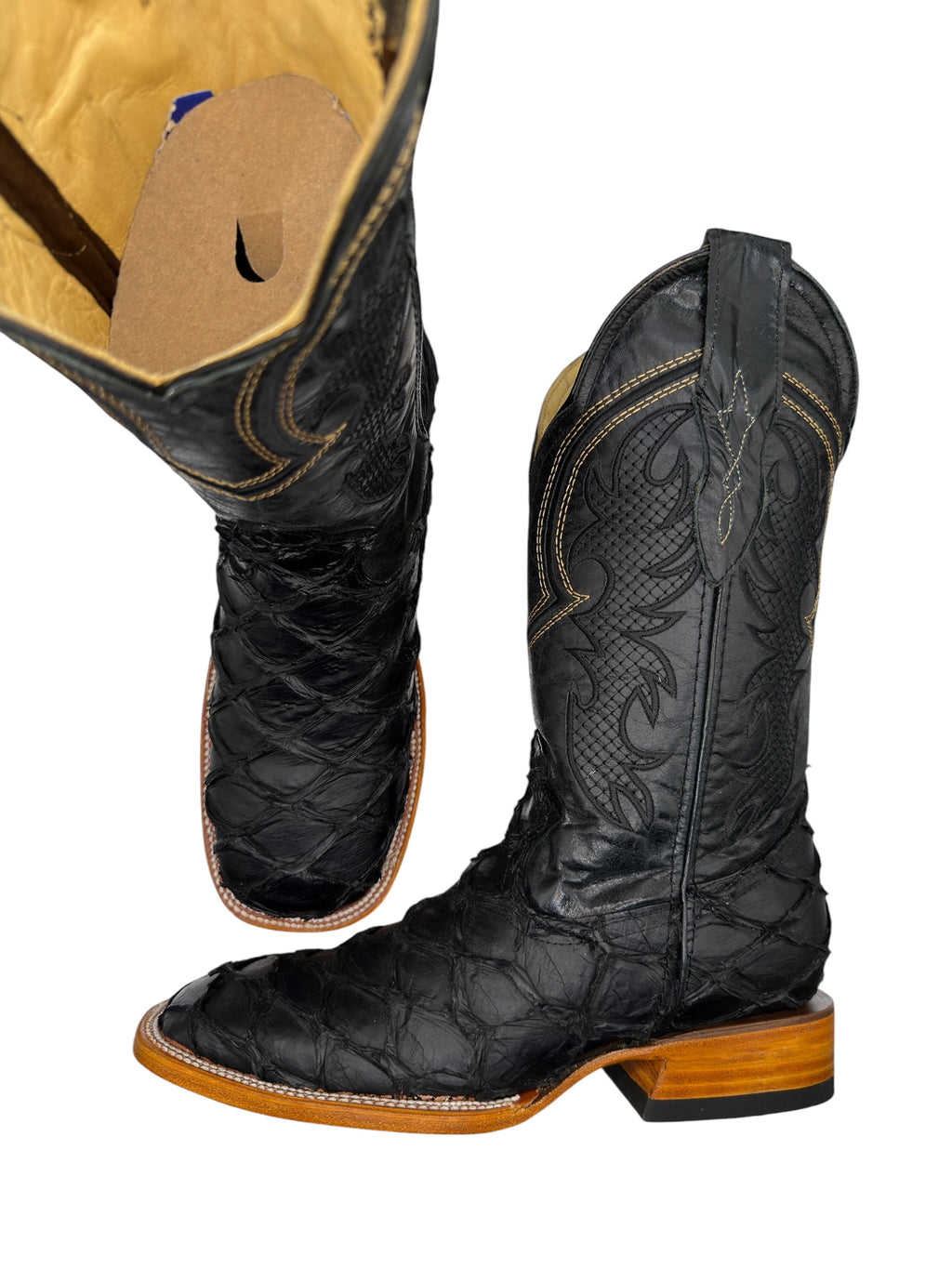 RR Western Men's Black Pirarucu Print Cowboy Boots