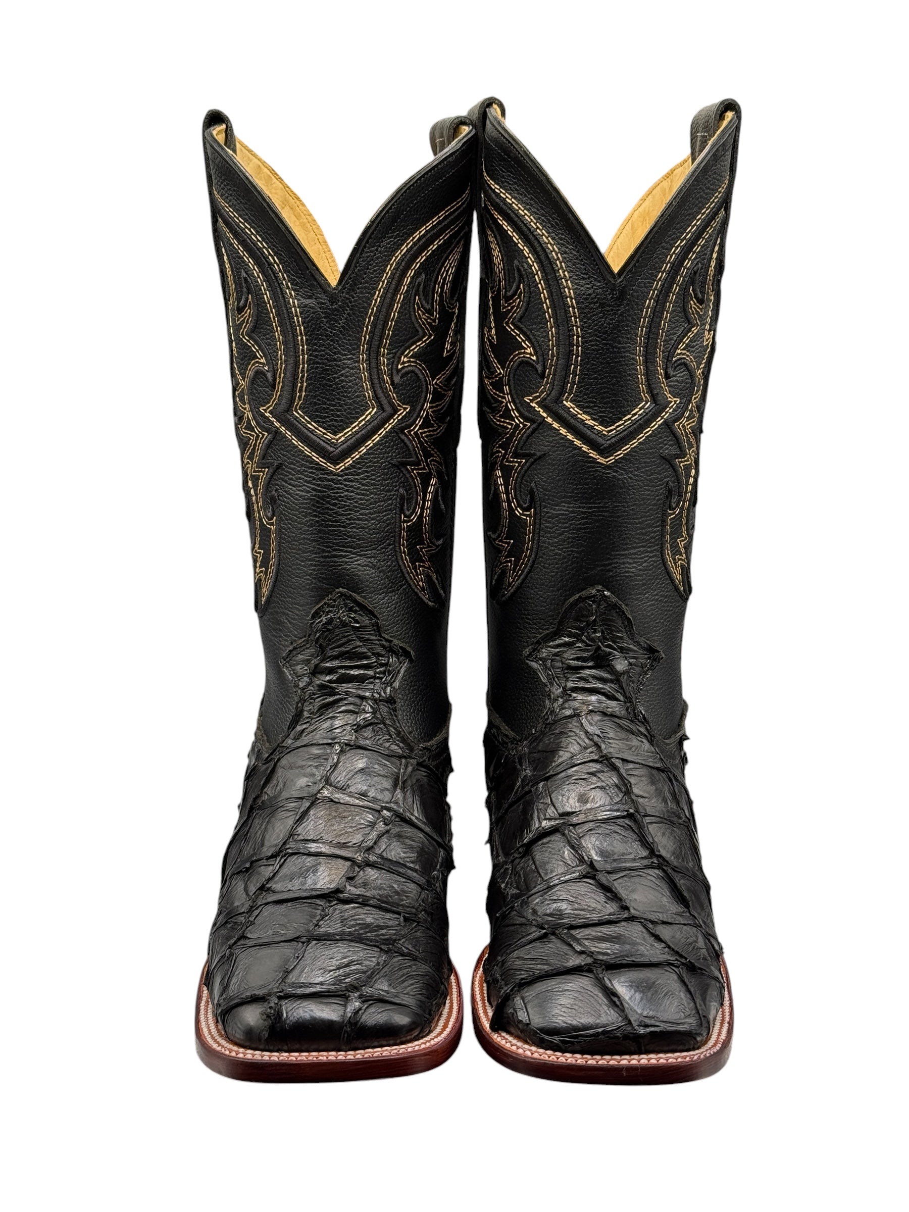 RR Western Men's Exotic Black Pirarucu Cowboy Boots