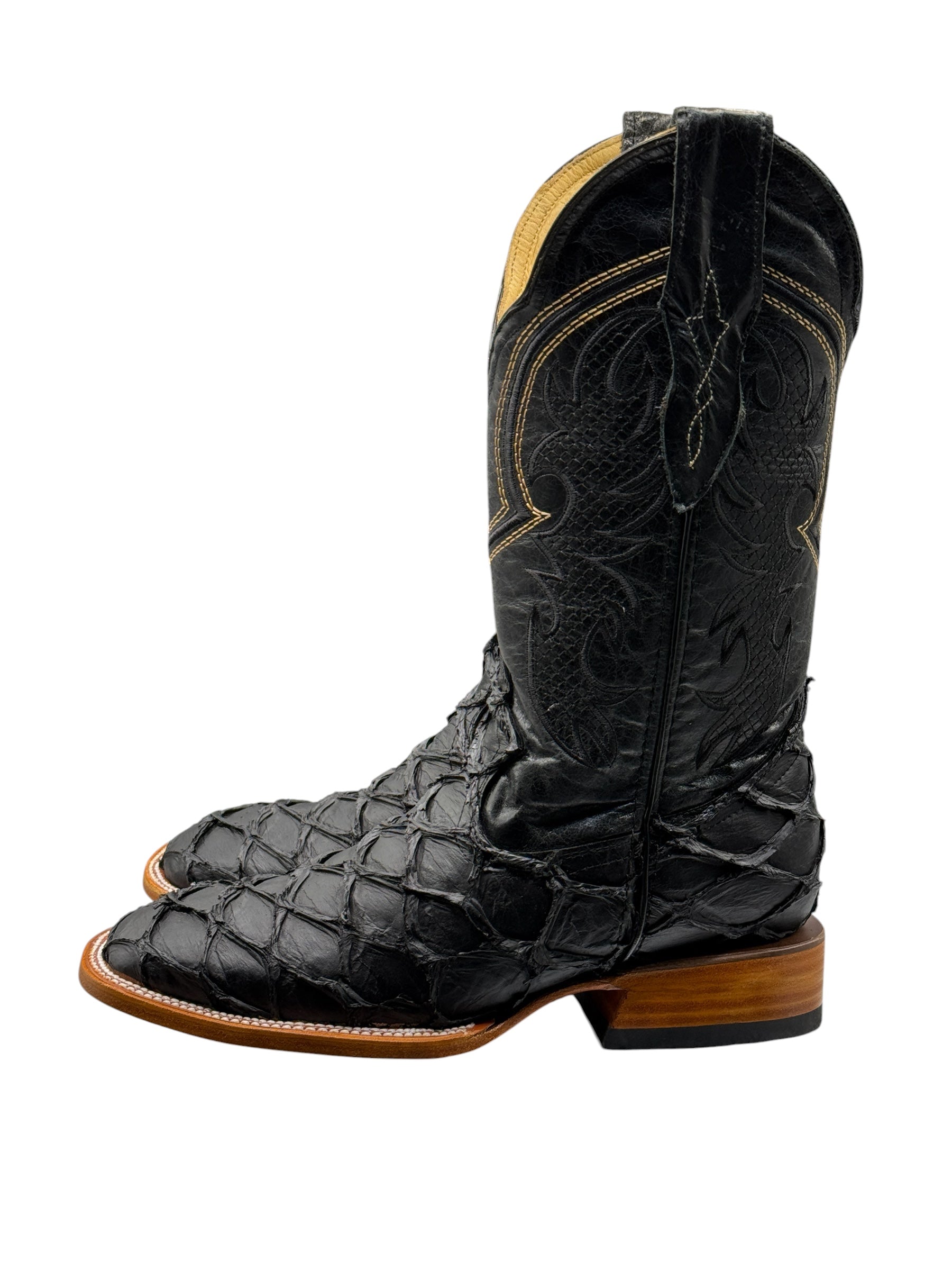 RR Western Men's Black Pirarucu Print Cowboy Boots