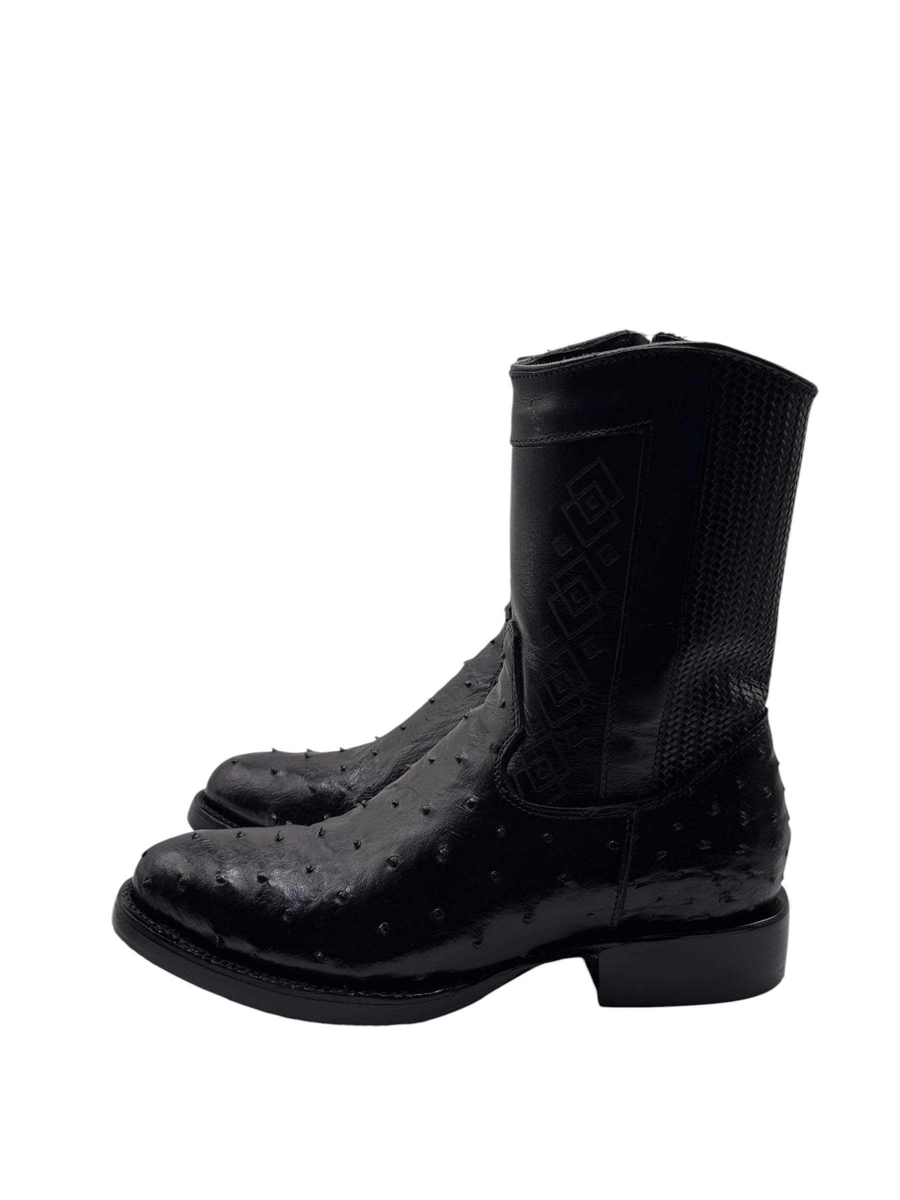 Black Ostrich Exotic Ankle Boots With Zipper