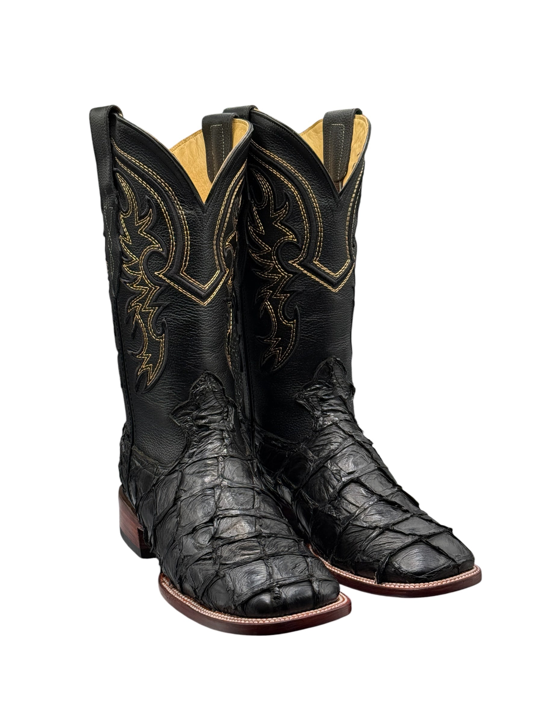 RR Western Men's Exotic Black Pirarucu Cowboy Boots