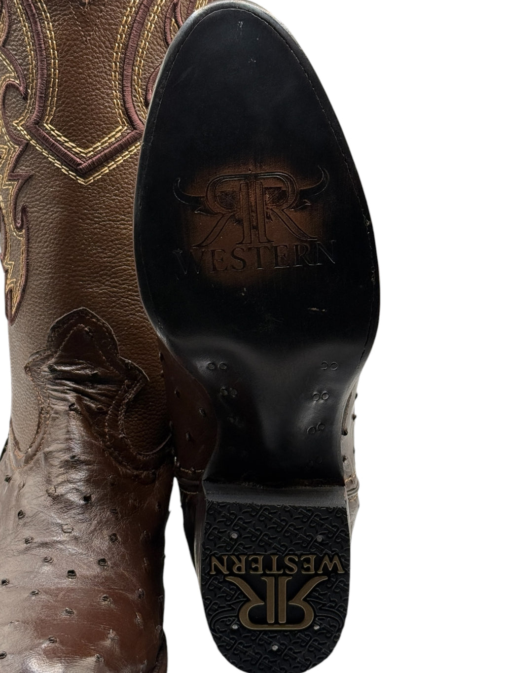 RR Western Men’s Exotic Tobacco Ostrich Cowboy Boots