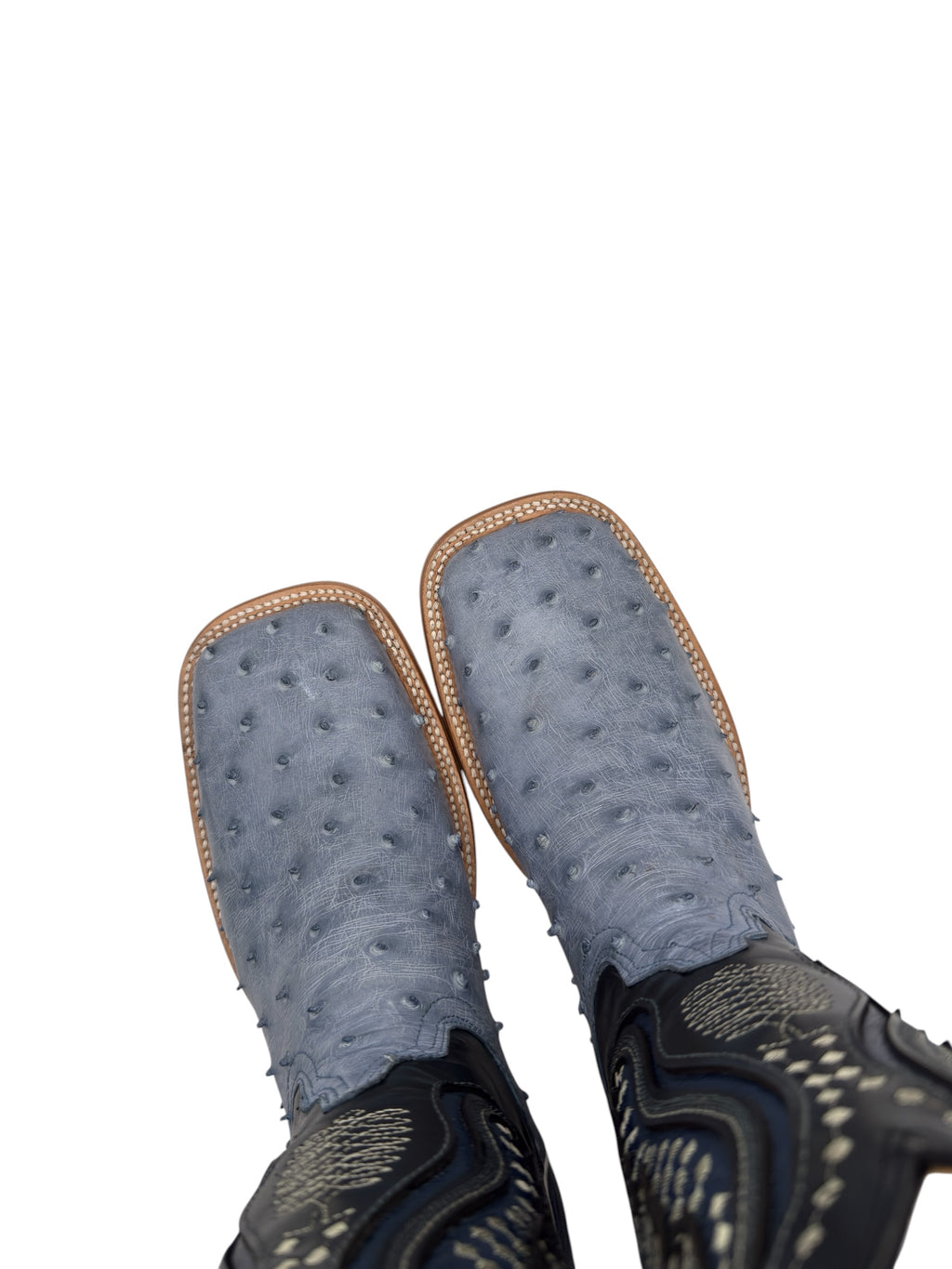 RR Western Men's Denim Bruciato Exotic Ostrich Cowboy Boots