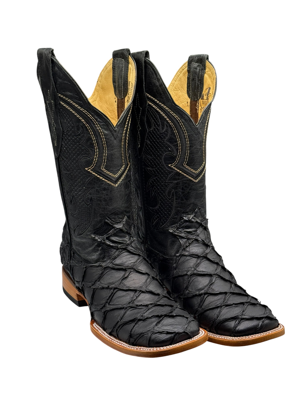 RR Western Men's Black Pirarucu Print Cowboy Boots