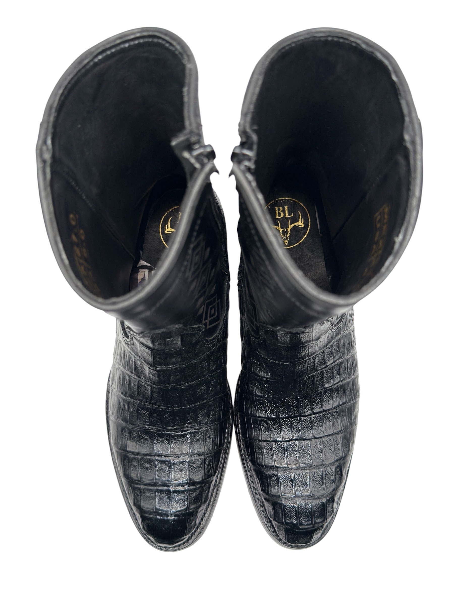 Black Caiman Exotic Ankle Boots With Zipper