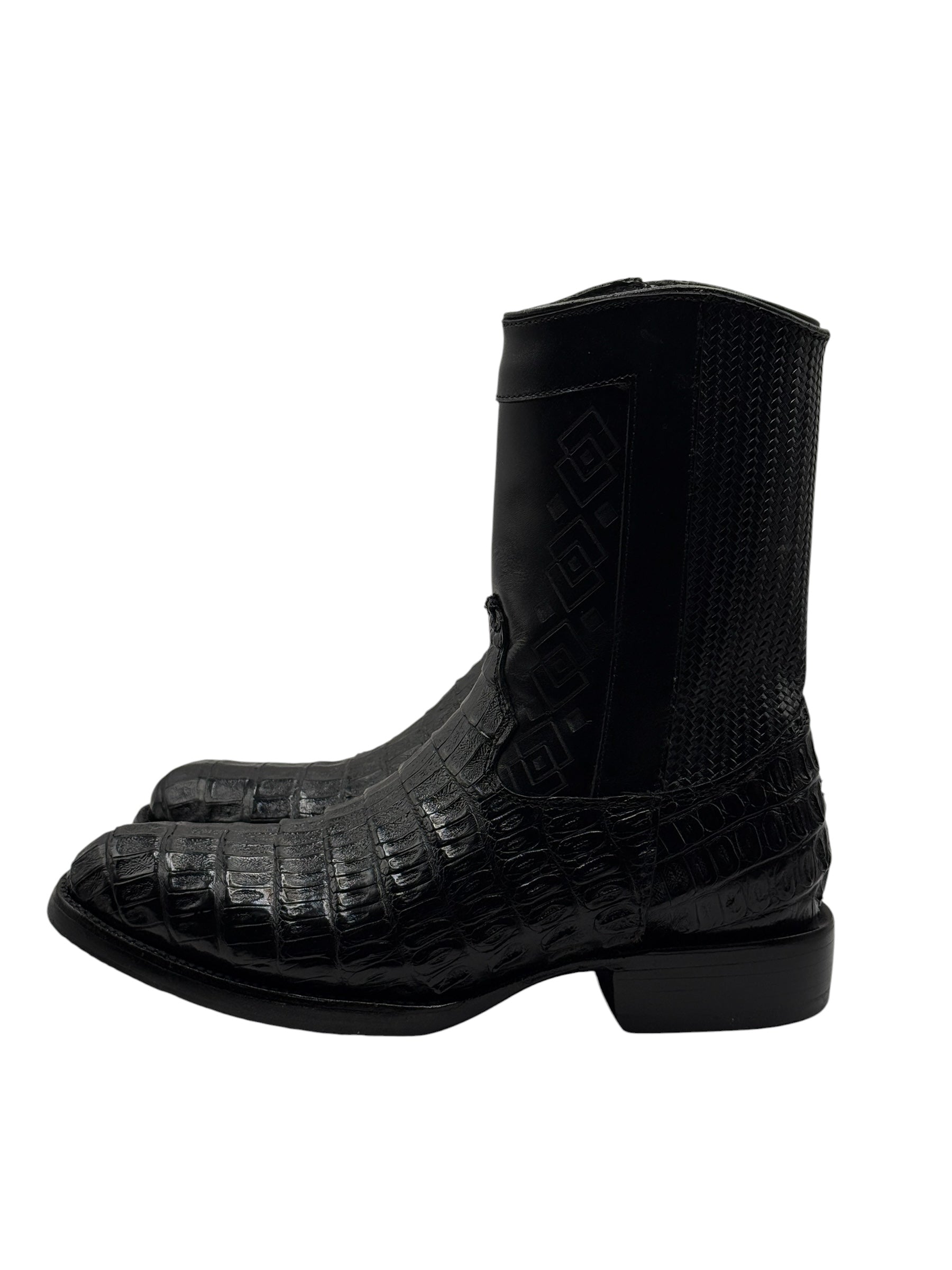 Black Caiman Exotic Ankle Boots With Zipper