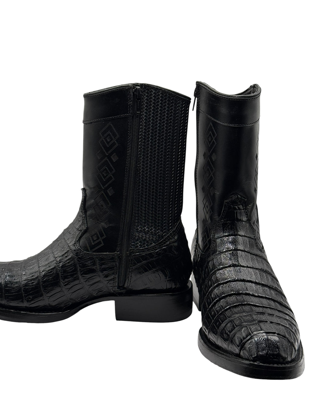 Black Caiman Exotic Ankle Boots With Zipper