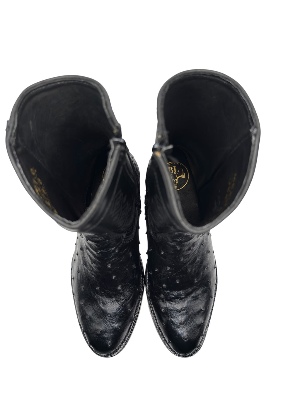 Black Ostrich Exotic Ankle Boots With Zipper