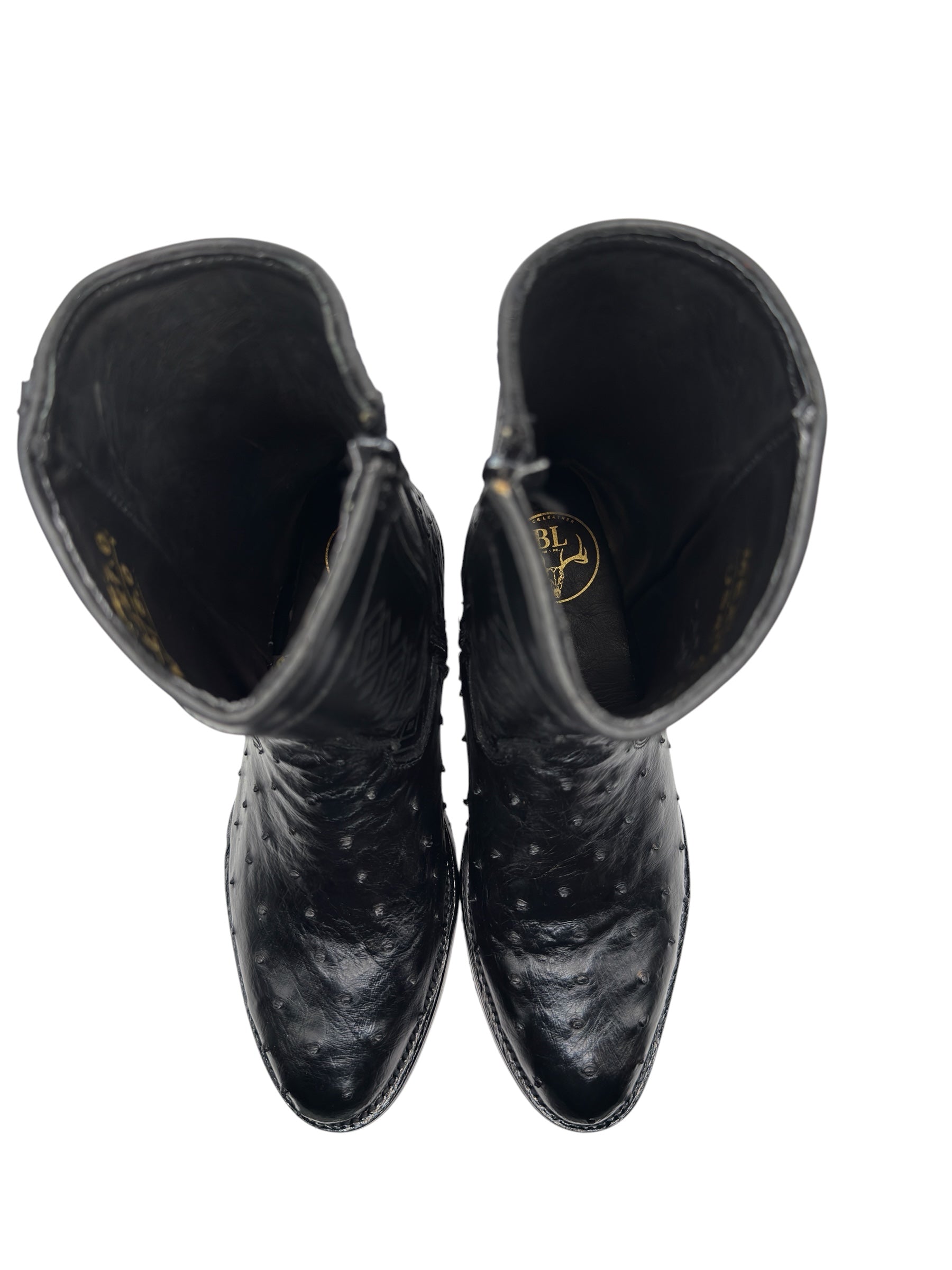 Black Ostrich Exotic Ankle Boots With Zipper