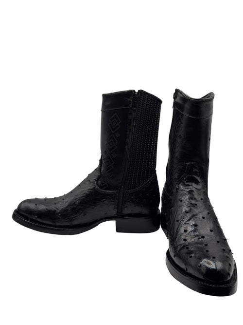 Black Ostrich Exotic Ankle Boots With Zipper