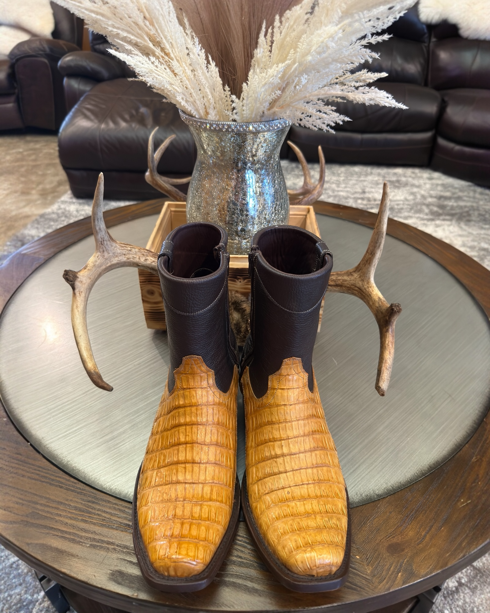 Mens Exotic Butter Caiman Cowboy Ankle Boots