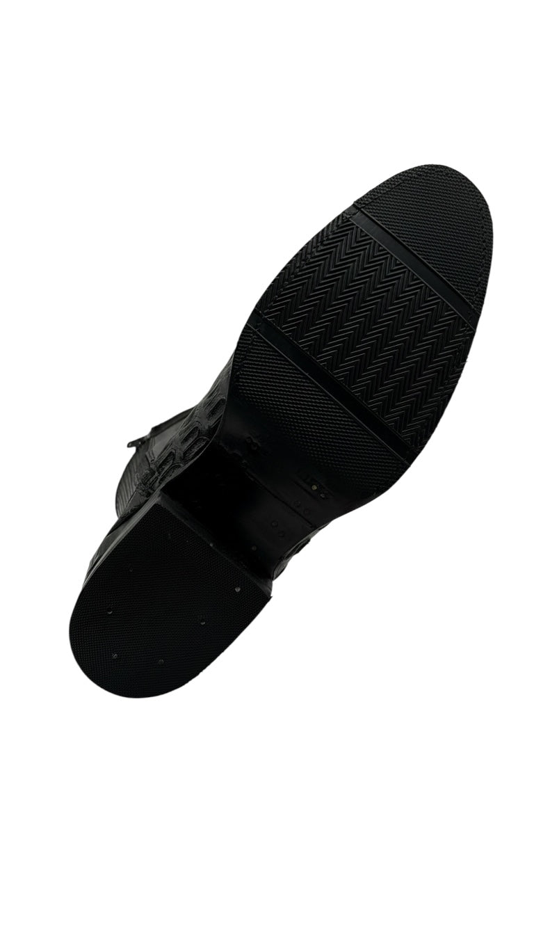 Black Ostrich Exotic Ankle Boots With Zipper