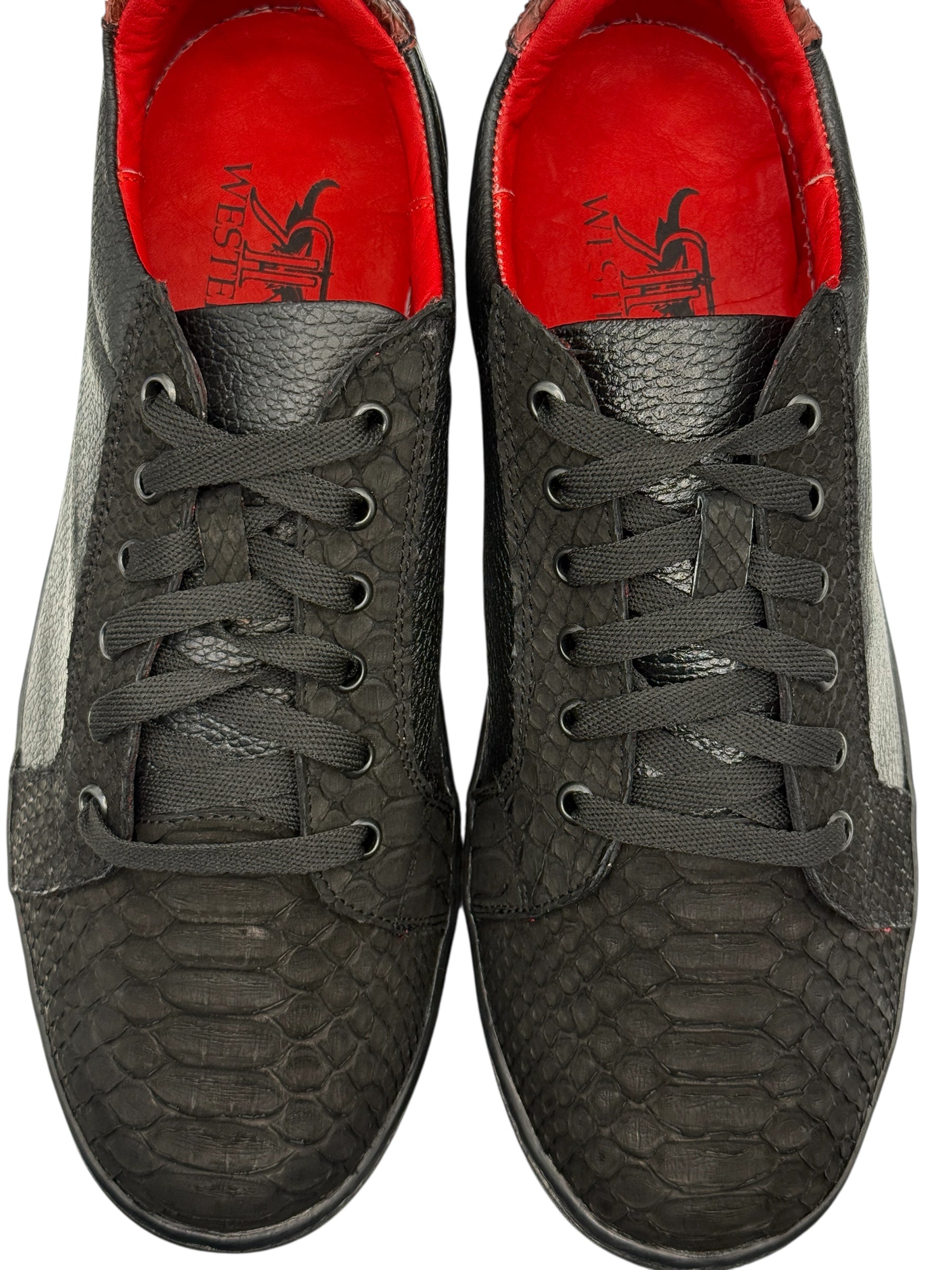 Men's Exotic Python Matte Black Red Bottom Sneakers