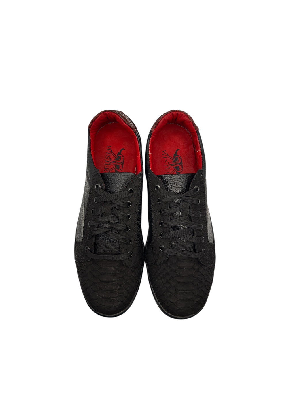 Men's Exotic Python Matte Black Red Bottom Sneakers