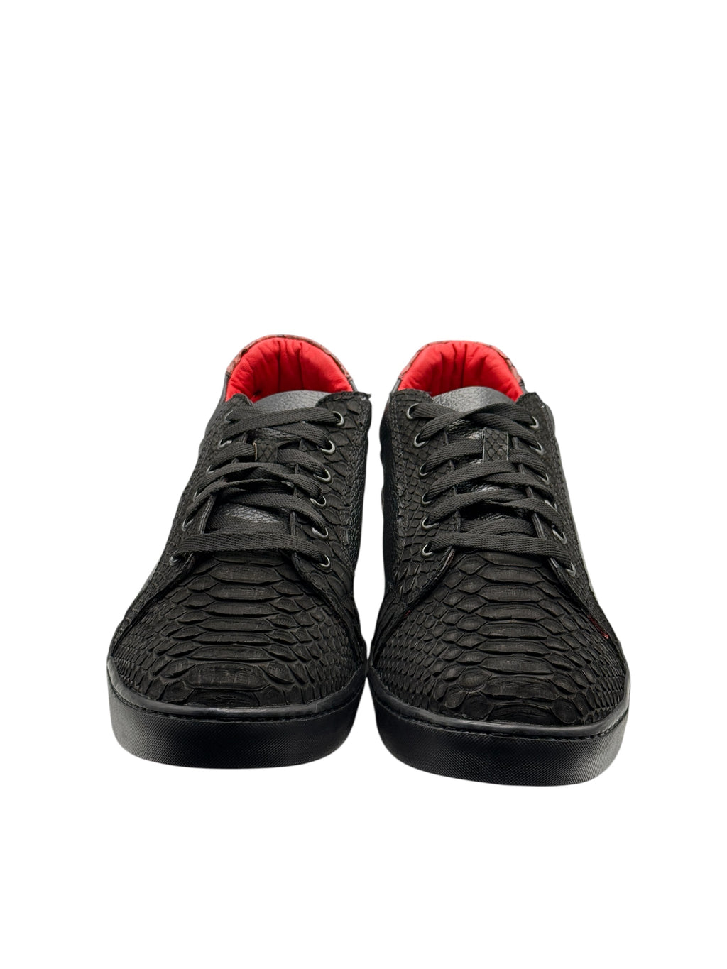 Men's Exotic Python Matte Black Red Bottom Sneakers