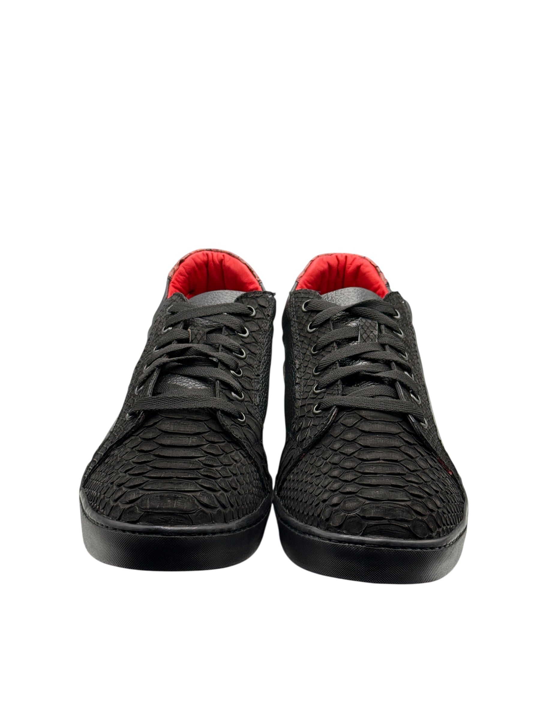 Men's Exotic Python Matte Black Red Bottom Sneakers