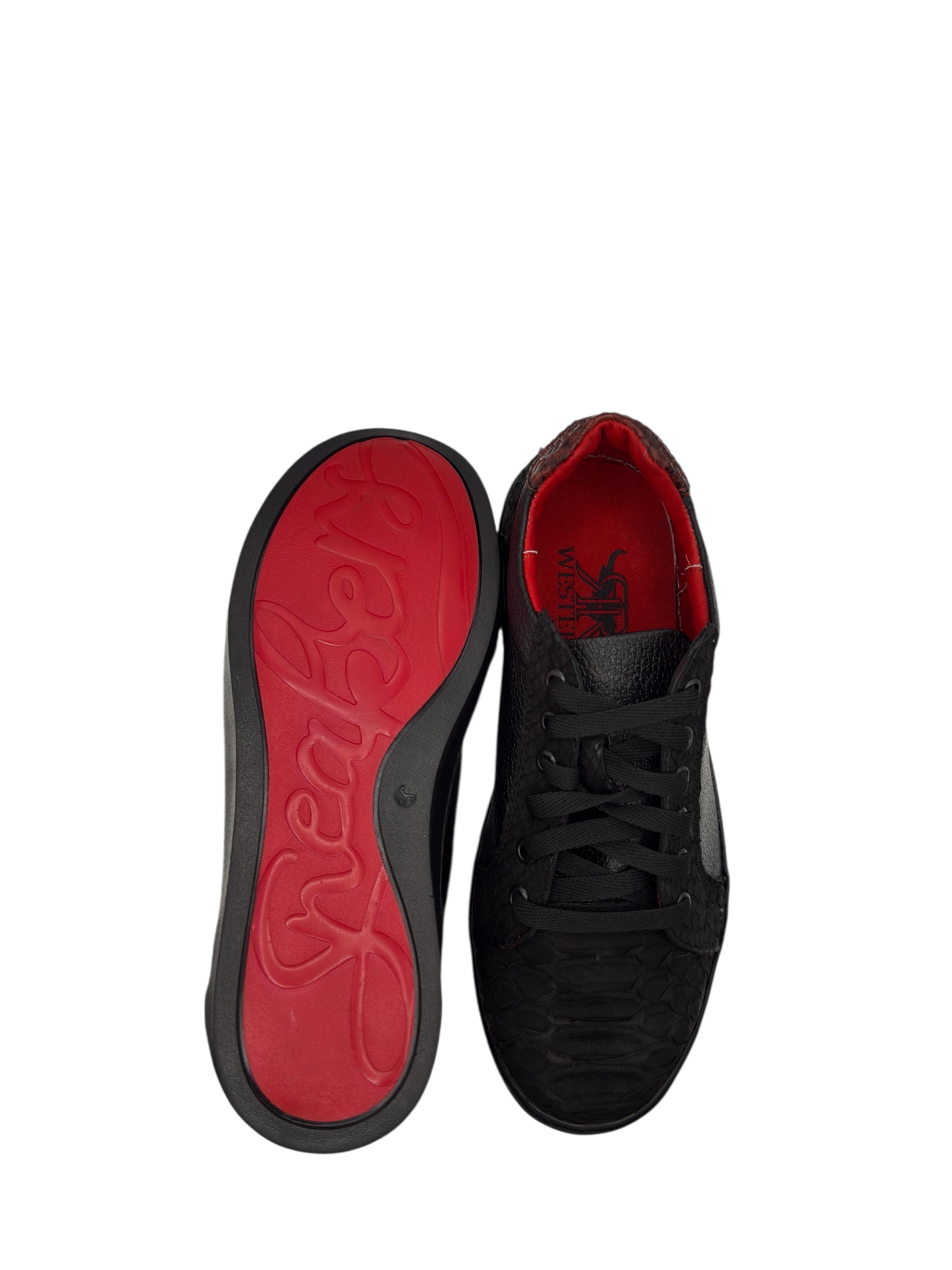Men's Exotic Python Matte Black Red Bottom Sneakers