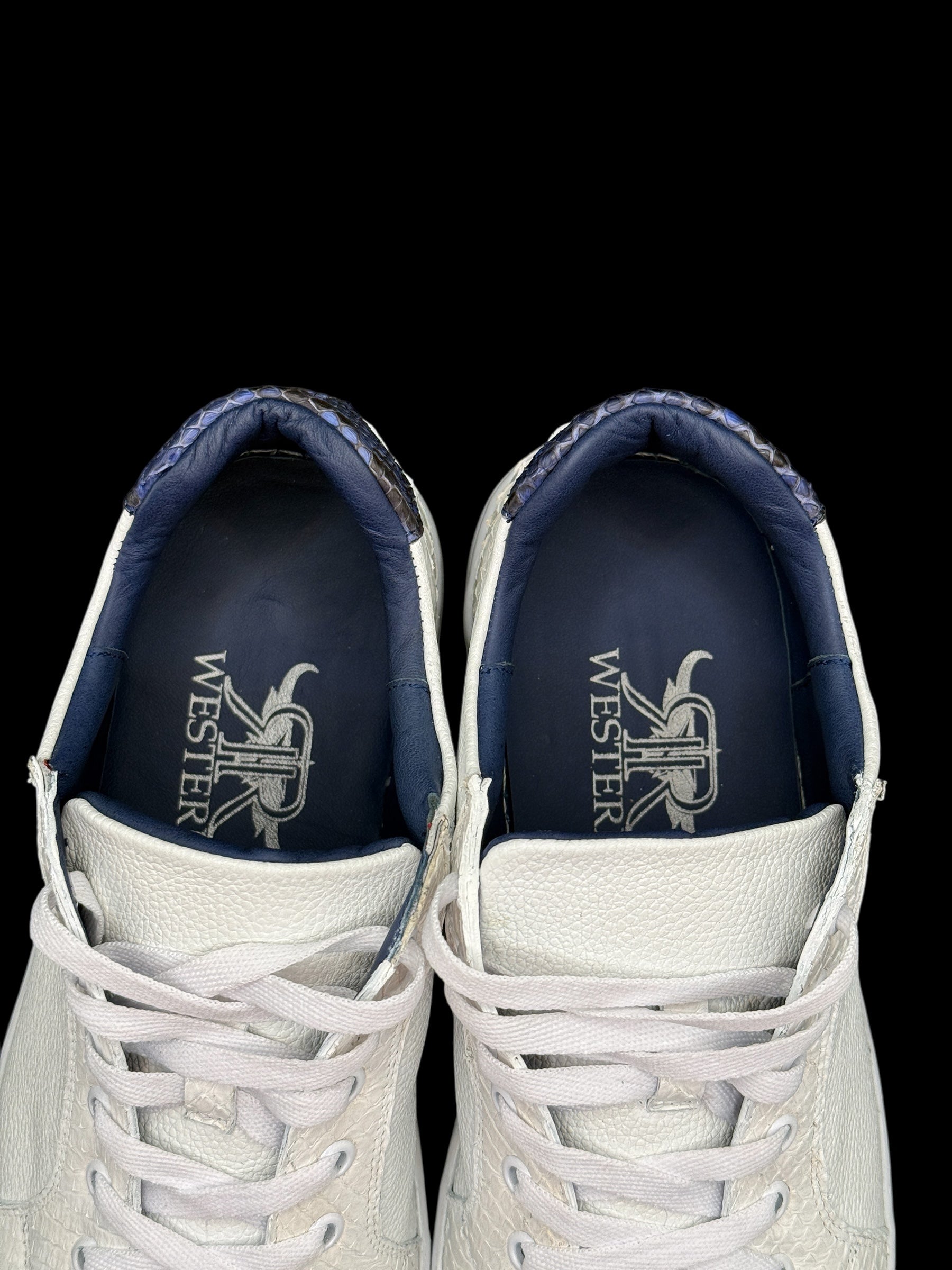 Men's Exotic Python White/ Blue Red Bottom Sneakers