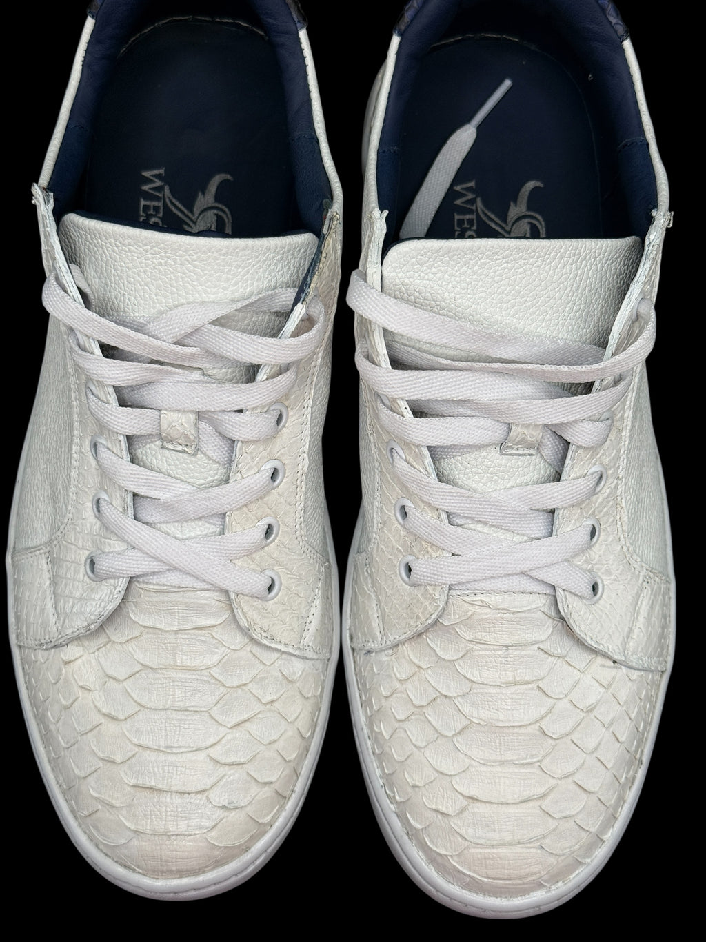 Men's Exotic Python White/ Blue Red Bottom Sneakers